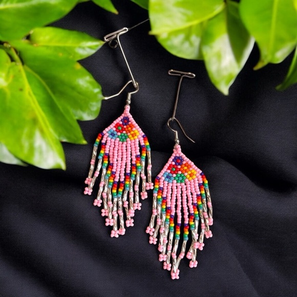 Pink and Silver Beaded Chandelier Earrings Pink Pony Club inspired - Picture 11 of 16